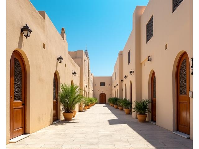 Sharjah Heritage Area with traditional architecture and a museum or art gallery in a sunny setting.